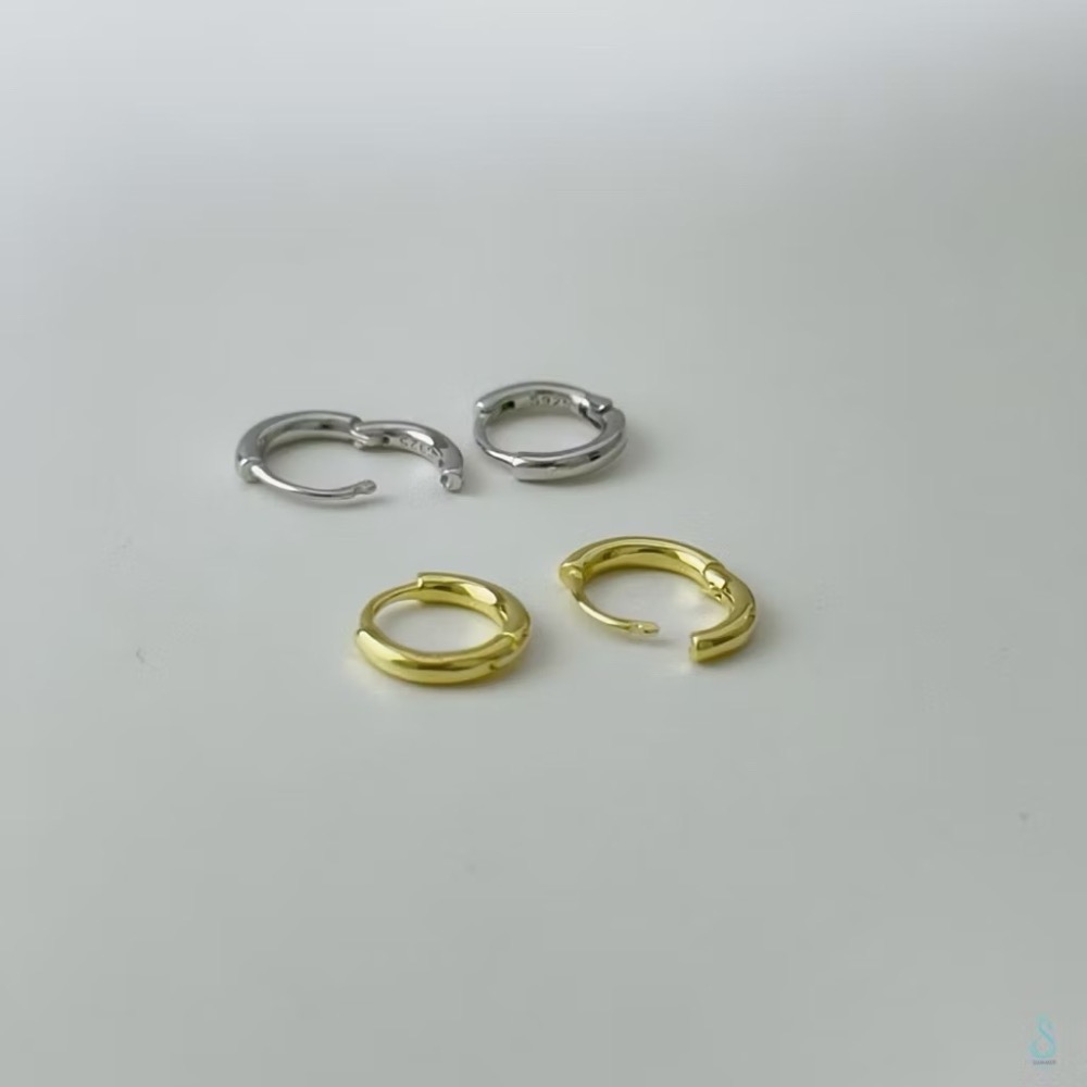 SUMMER 銀飾💫［925純銀］全純銀不過敏 洗澡睡覺不用摘 內圈實心完美大小6種尺寸基礎簡約耳扣耳環 純銀耳環-細節圖9