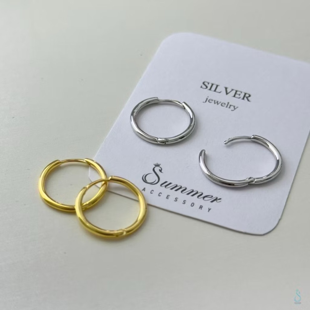 SUMMER 銀飾💫［925純銀］全純銀不過敏 洗澡睡覺不用摘 內圈實心完美大小6種尺寸基礎簡約耳扣耳環 純銀耳環-細節圖2