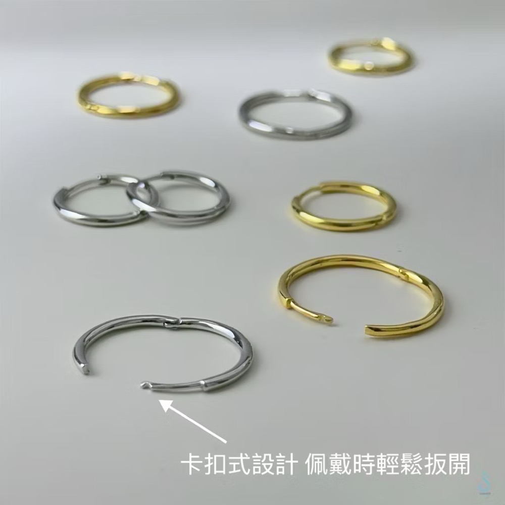 SUMMER 銀飾💫［925純銀］全純銀不過敏 洗澡睡覺不用摘 內圈實心完美大小6種尺寸基礎簡約耳扣耳環 純銀耳環-細節圖3