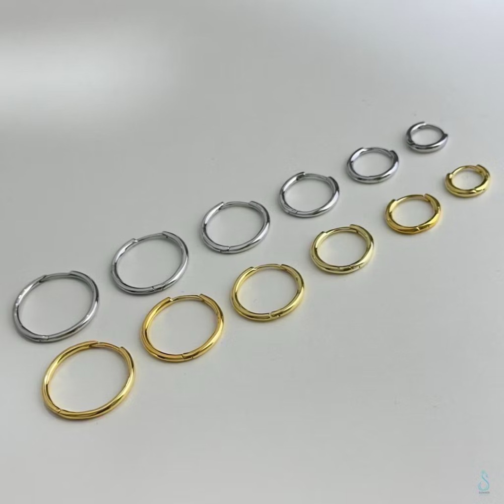 SUMMER 銀飾💫［925純銀］全純銀不過敏 洗澡睡覺不用摘 內圈實心完美大小6種尺寸基礎簡約耳扣耳環 純銀耳環-細節圖5