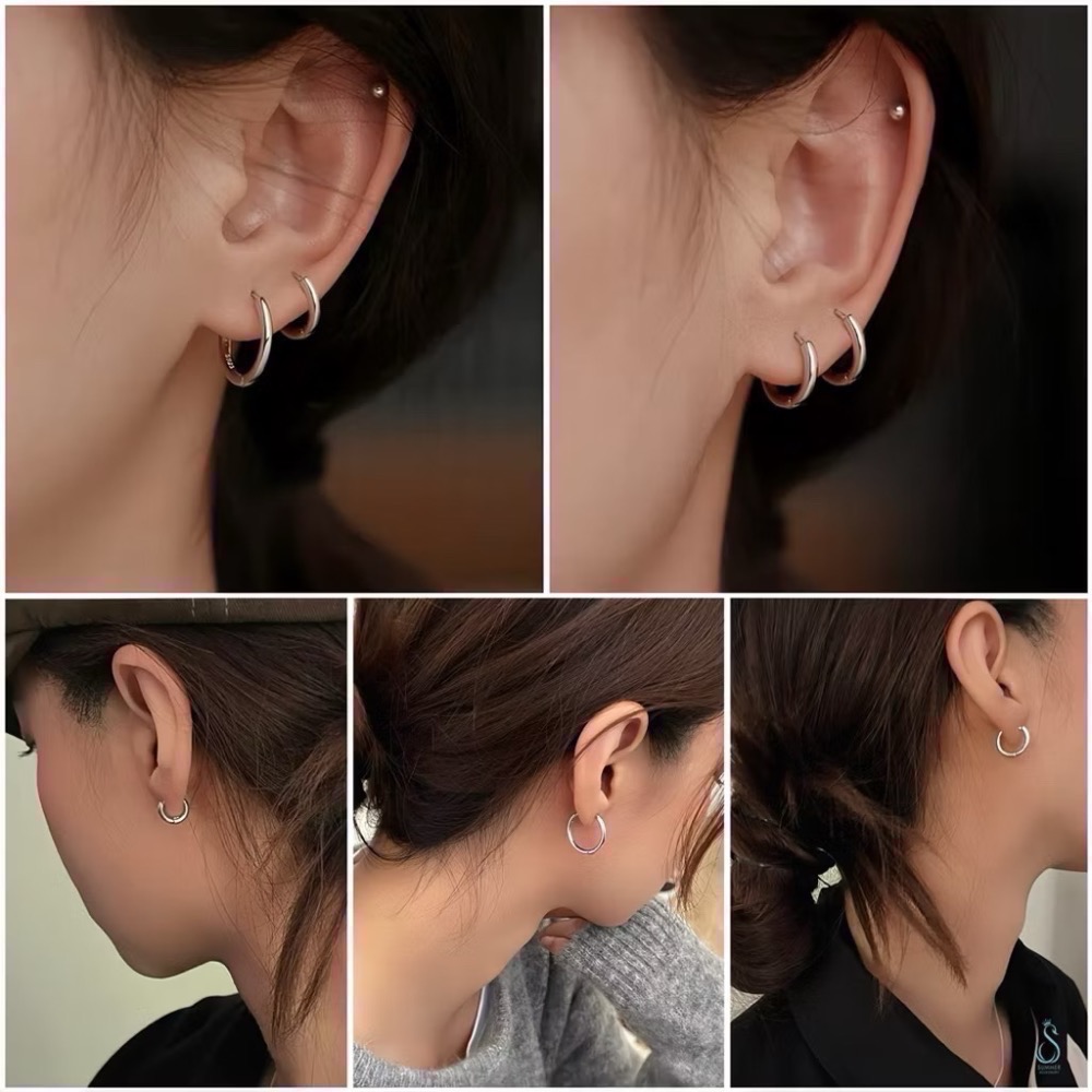 SUMMER 銀飾💫［925純銀］全純銀不過敏 洗澡睡覺不用摘 內圈實心完美大小6種尺寸基礎簡約耳扣耳環 純銀耳環-細節圖6