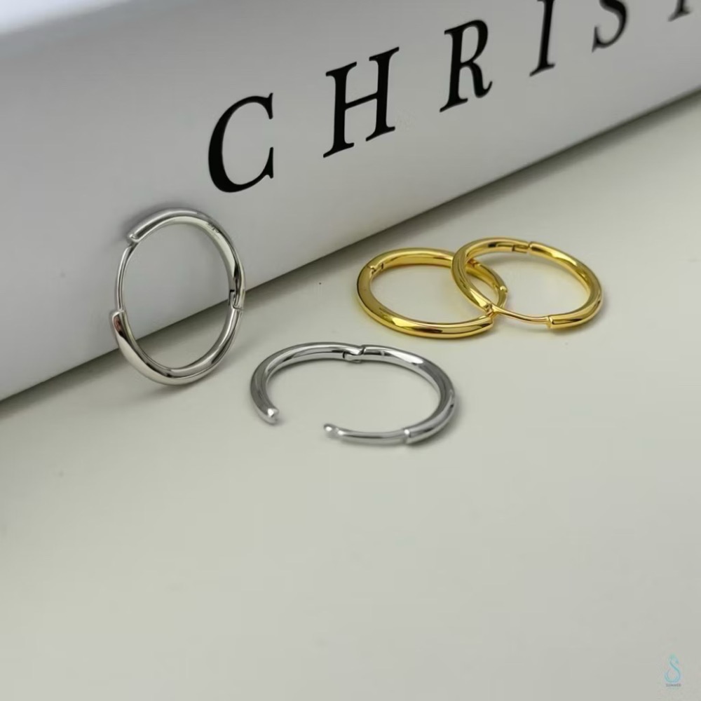 SUMMER 銀飾💫［925純銀］全純銀不過敏 洗澡睡覺不用摘 內圈實心完美大小6種尺寸基礎簡約耳扣耳環 純銀耳環-細節圖8