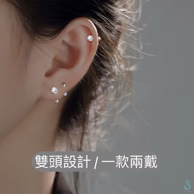 SUMMER 銀飾💫［925純銀］閃鑽螺紋轉珠耳環 鎖珠式耳環 純銀耳環-細節圖2