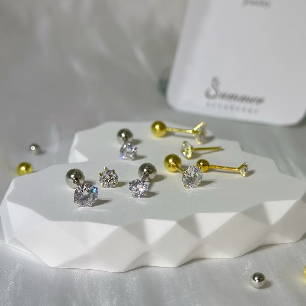 SUMMER 銀飾💫［925純銀］閃鑽螺紋轉珠耳環 鎖珠式耳環 純銀耳環-細節圖4