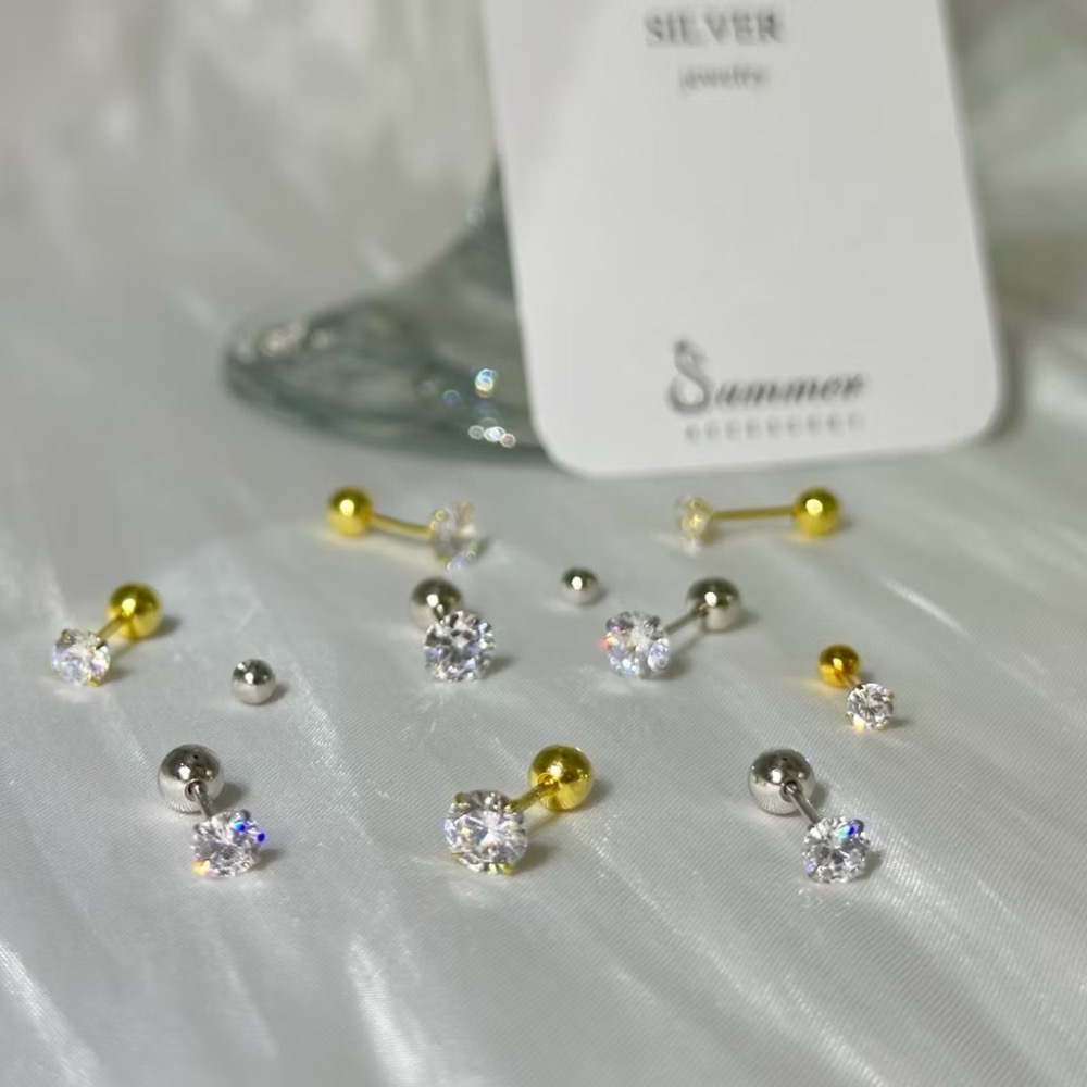 SUMMER 銀飾💫［925純銀］閃鑽螺紋轉珠耳環 鎖珠式耳環 純銀耳環-細節圖5