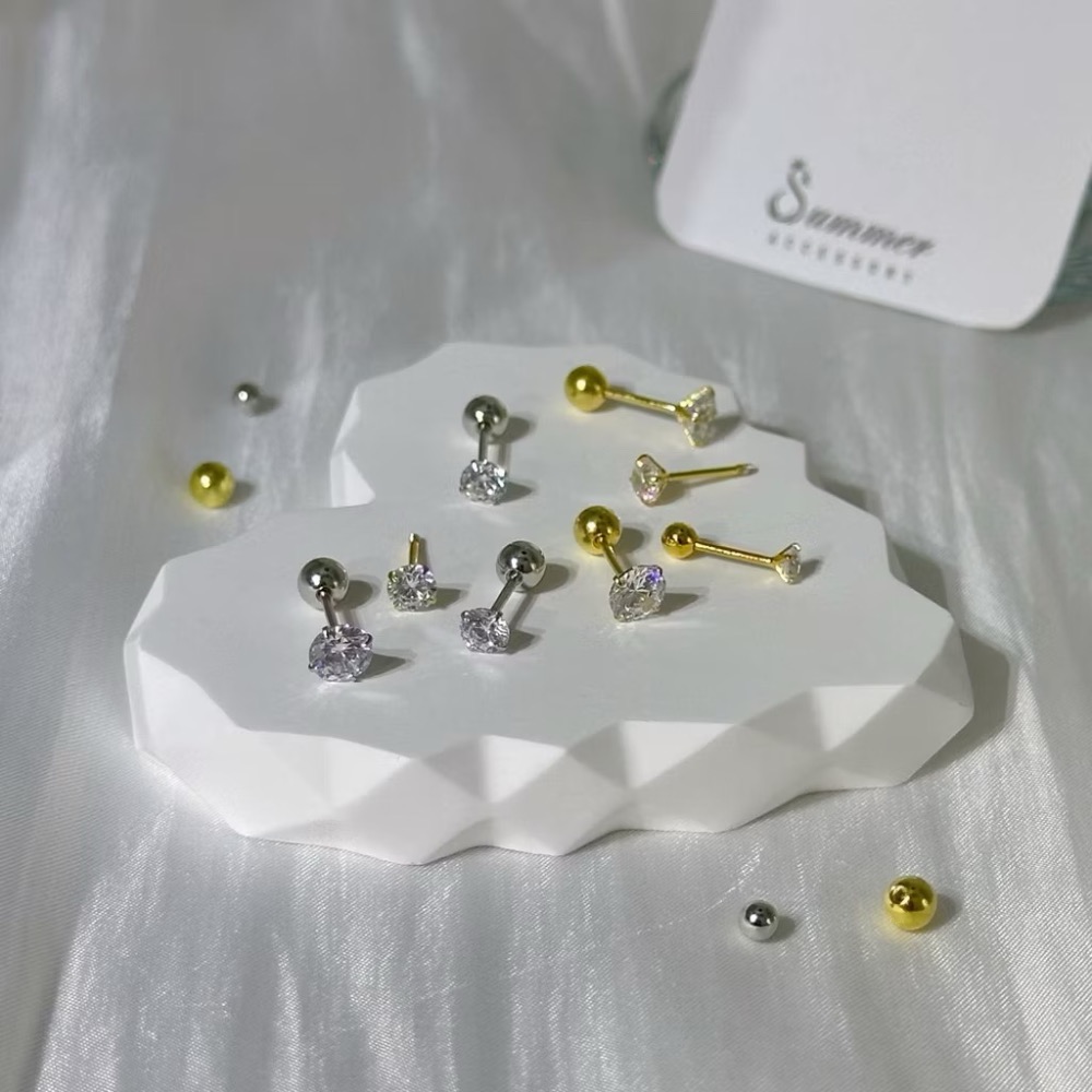 SUMMER 銀飾💫［925純銀］閃鑽螺紋轉珠耳環 鎖珠式耳環 純銀耳環-細節圖8