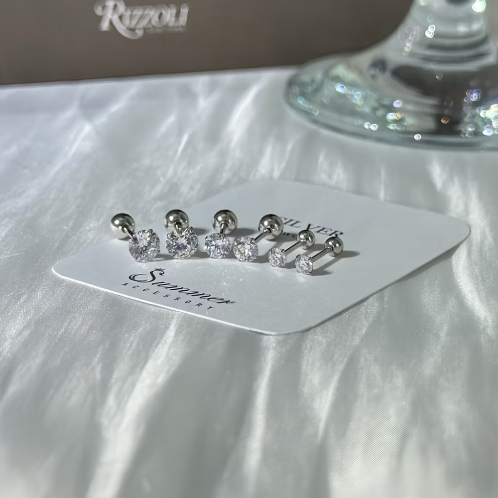 SUMMER 銀飾💫［925純銀］閃鑽螺紋轉珠耳環 鎖珠式耳環 純銀耳環-規格圖9