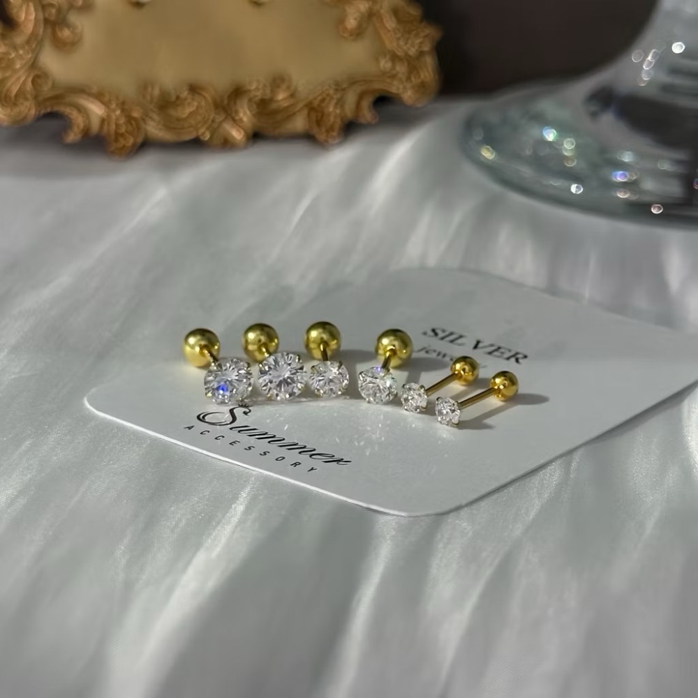 SUMMER 銀飾💫［925純銀］閃鑽螺紋轉珠耳環 鎖珠式耳環 純銀耳環-規格圖9