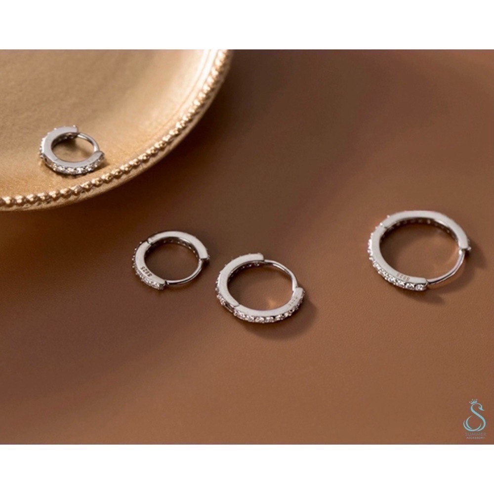 SUMMER韓 銀飾💫［925純銀］基礎簡約款 鑽圈耳環 耳扣耳環 純銀耳環 純銀飾品-細節圖4