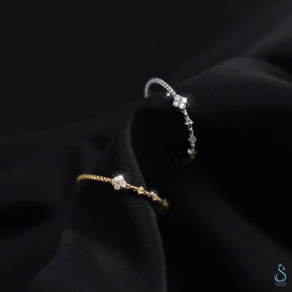 SUMMER 銀飾💫［925純銀］菱方鑽麻花圈戒 尾戒 純銀戒指-細節圖2