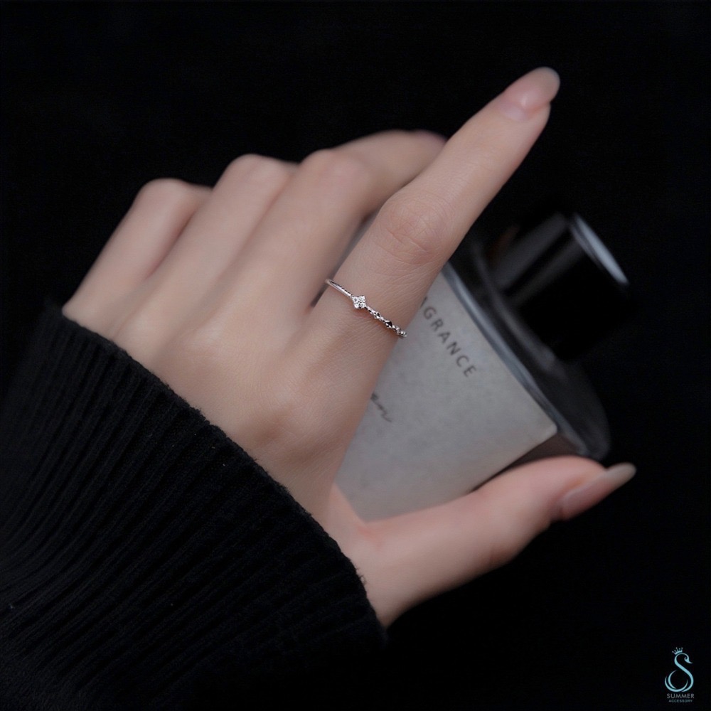 SUMMER 銀飾💫［925純銀］菱方鑽麻花圈戒 尾戒 純銀戒指-細節圖3