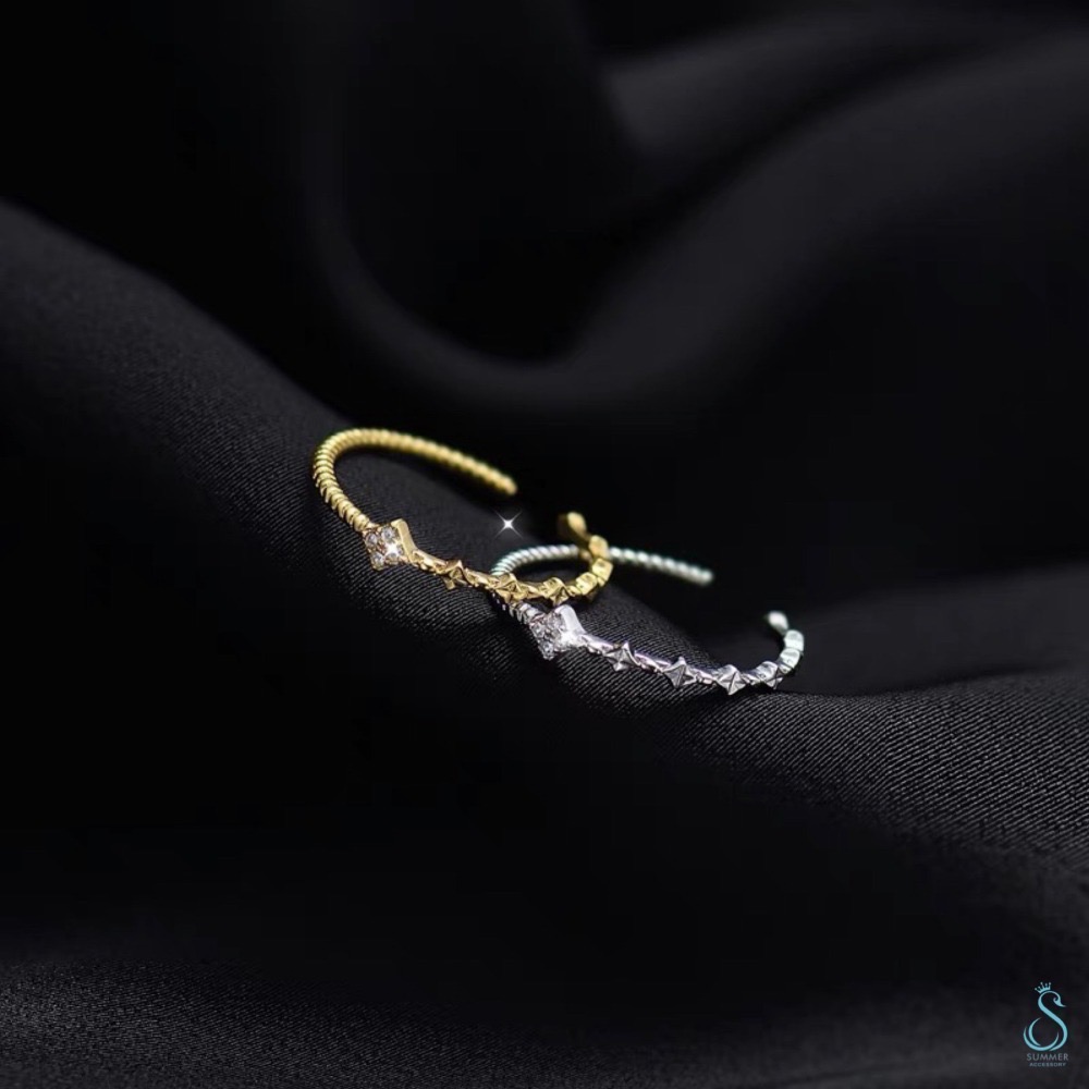 SUMMER 銀飾💫［925純銀］菱方鑽麻花圈戒 尾戒 純銀戒指-細節圖4