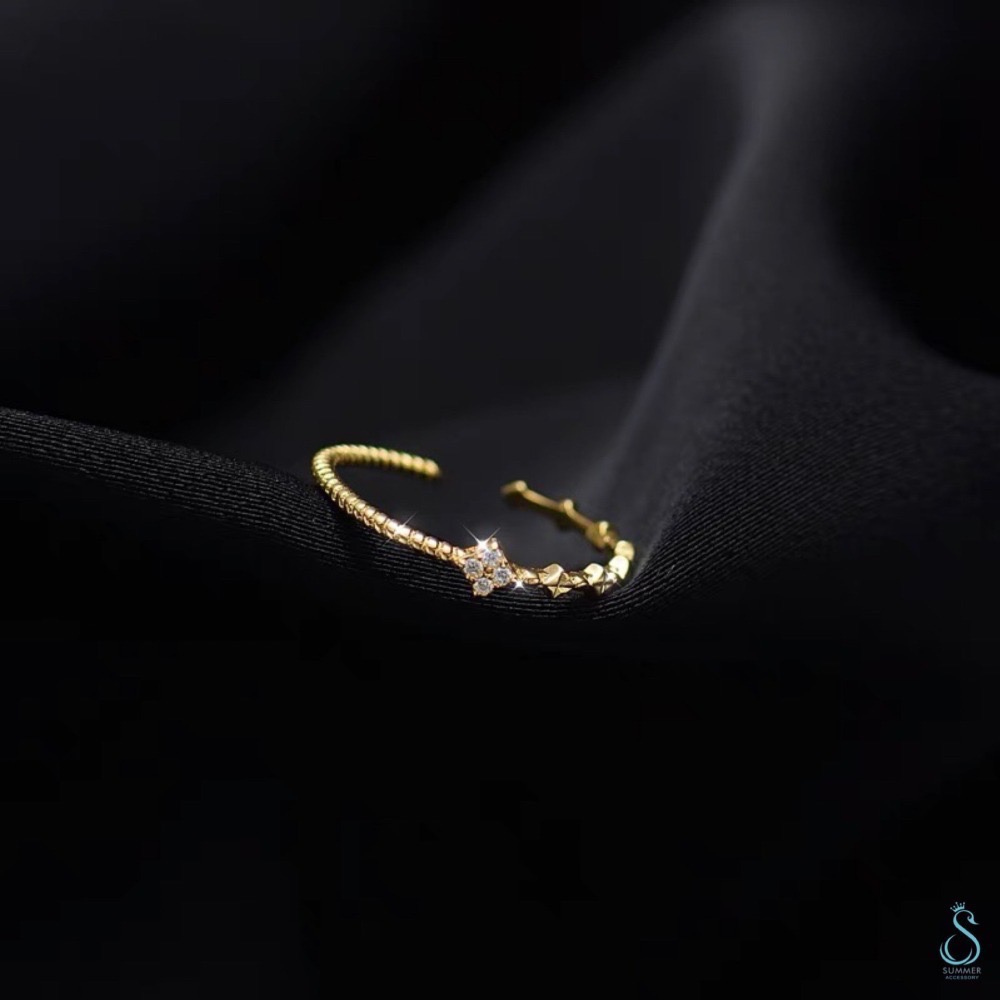 SUMMER 銀飾💫［925純銀］菱方鑽麻花圈戒 尾戒 純銀戒指-細節圖5