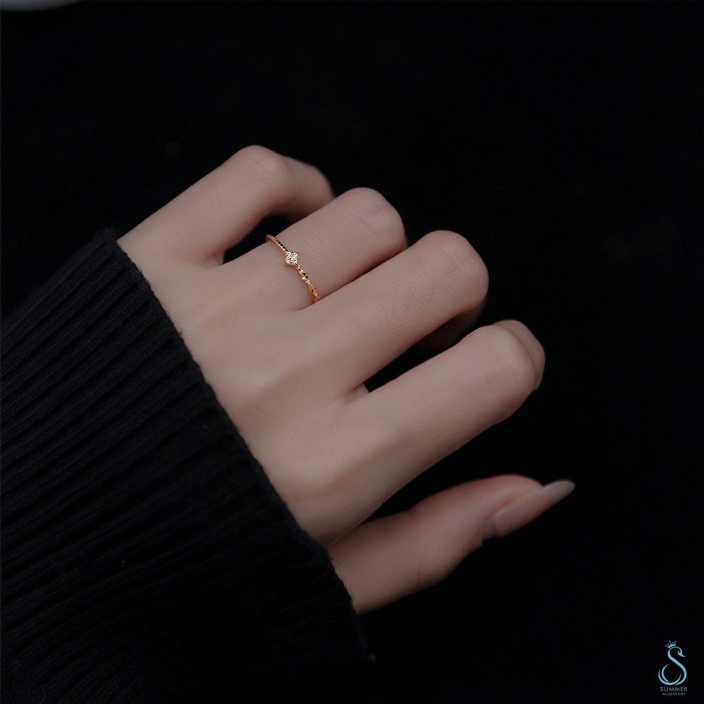 SUMMER 銀飾💫［925純銀］菱方鑽麻花圈戒 尾戒 純銀戒指-細節圖6