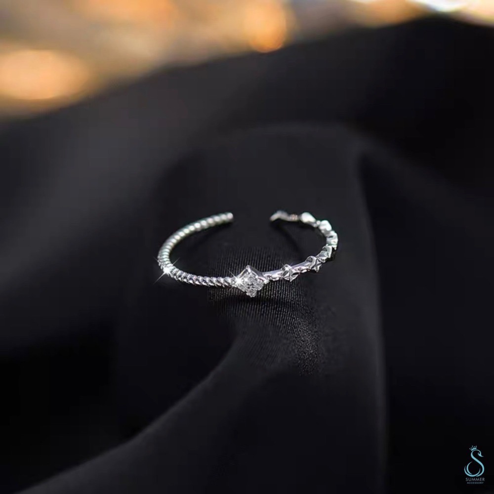 SUMMER 銀飾💫［925純銀］菱方鑽麻花圈戒 尾戒 純銀戒指-細節圖7