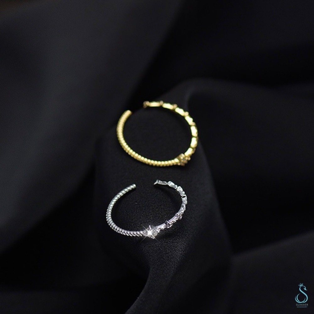 SUMMER 銀飾💫［925純銀］菱方鑽麻花圈戒 尾戒 純銀戒指-細節圖9