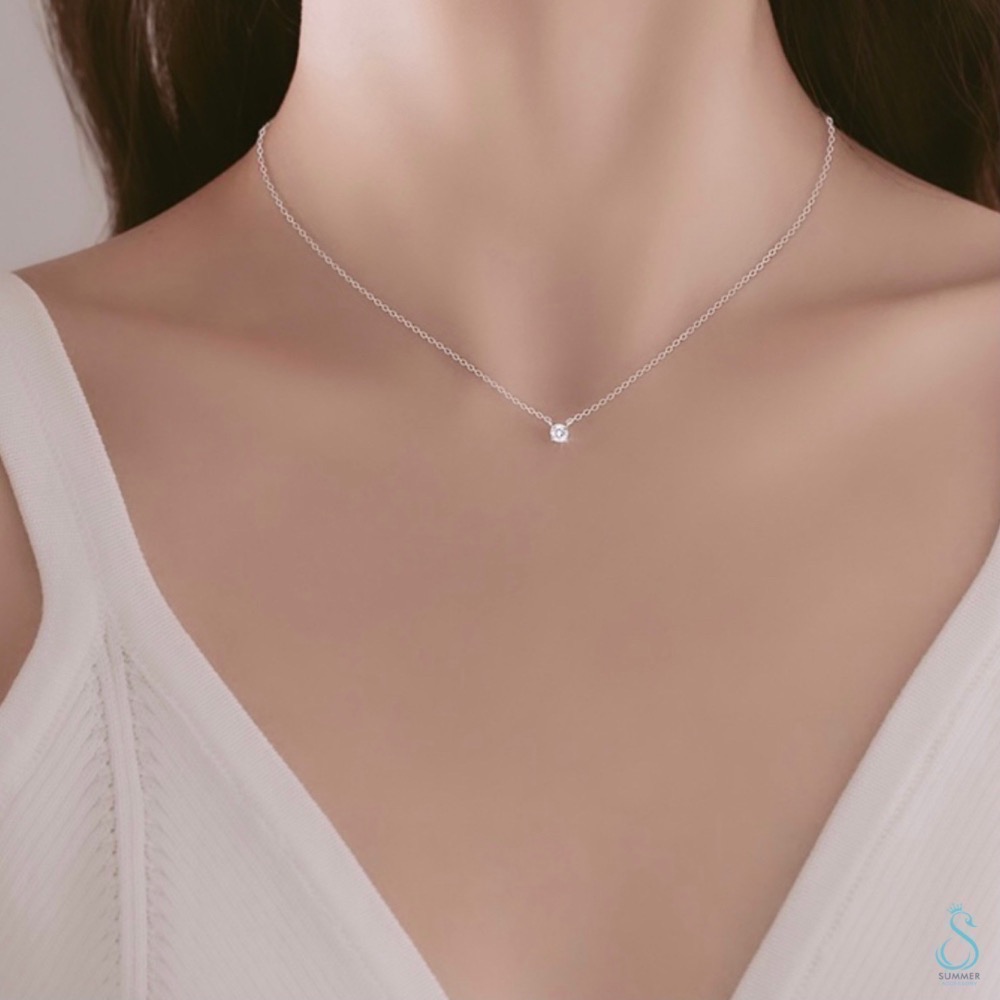 SUMMER韓 銀飾💫 ［925純銀］八心八箭 超閃單鑽 鎖骨項鍊 單鑽項鍊 銀色/玫瑰金色 全純銀 韓國飾品-細節圖2
