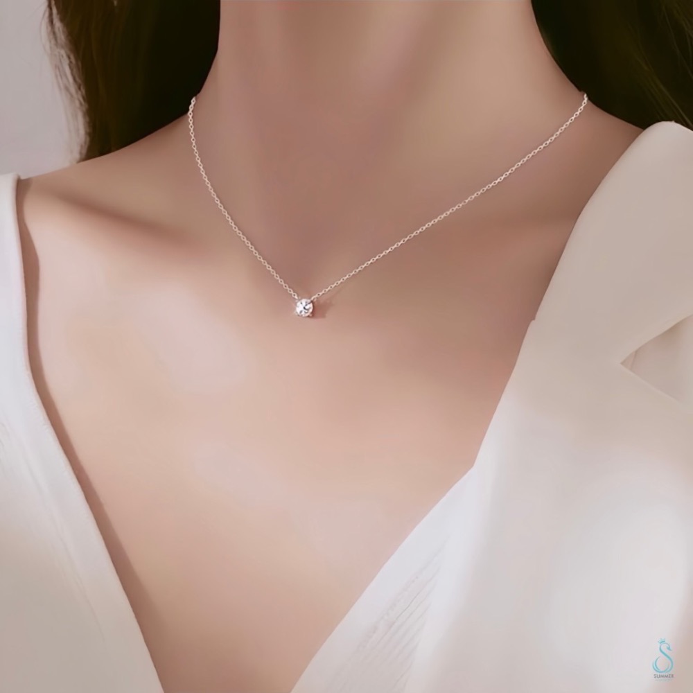 SUMMER韓 銀飾💫 ［925純銀］八心八箭 超閃單鑽 鎖骨項鍊 單鑽項鍊 銀色/玫瑰金色 全純銀 韓國飾品-細節圖4
