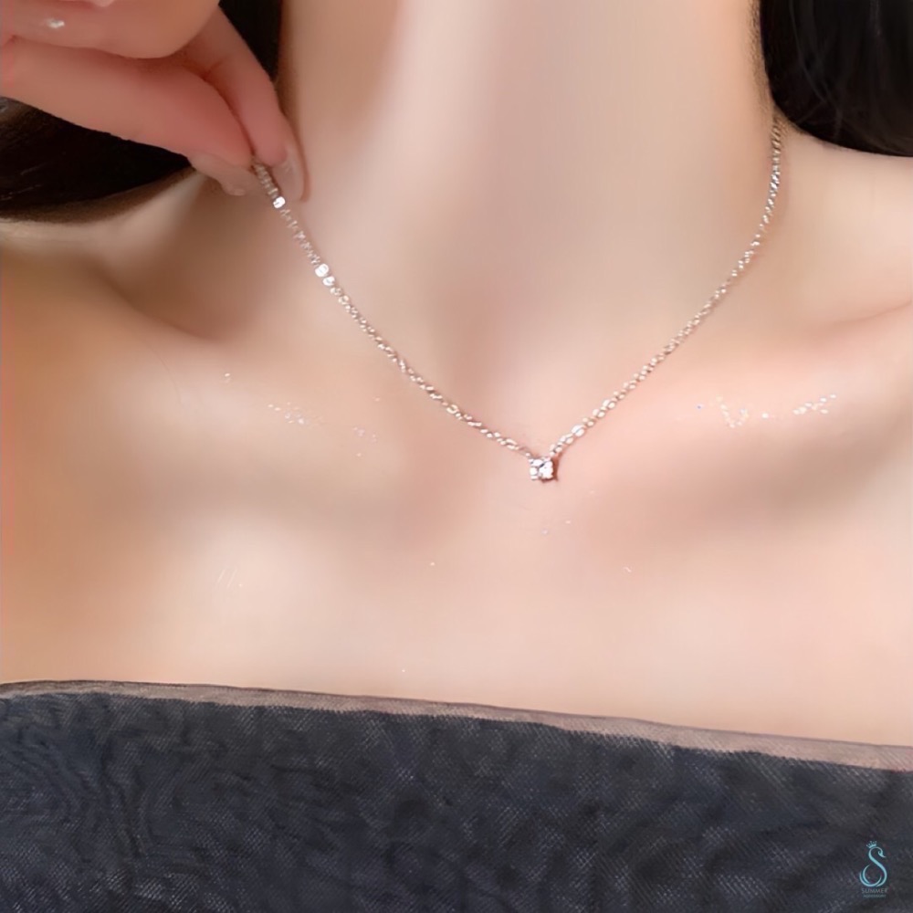 SUMMER韓 銀飾💫 ［925純銀］八心八箭 超閃單鑽 鎖骨項鍊 單鑽項鍊 銀色/玫瑰金色 全純銀 韓國飾品-細節圖8