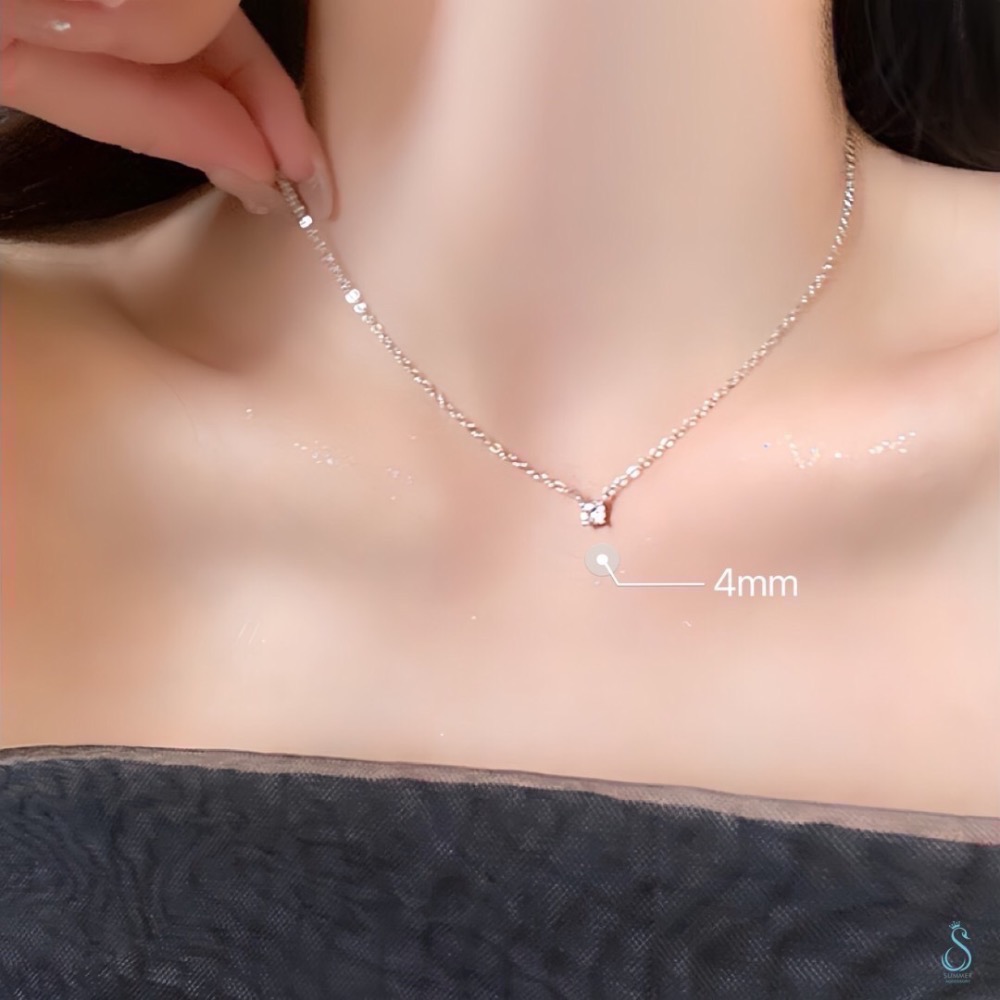 SUMMER韓 銀飾💫 ［925純銀］八心八箭 超閃單鑽 鎖骨項鍊 單鑽項鍊 銀色/玫瑰金色 全純銀 韓國飾品-規格圖9
