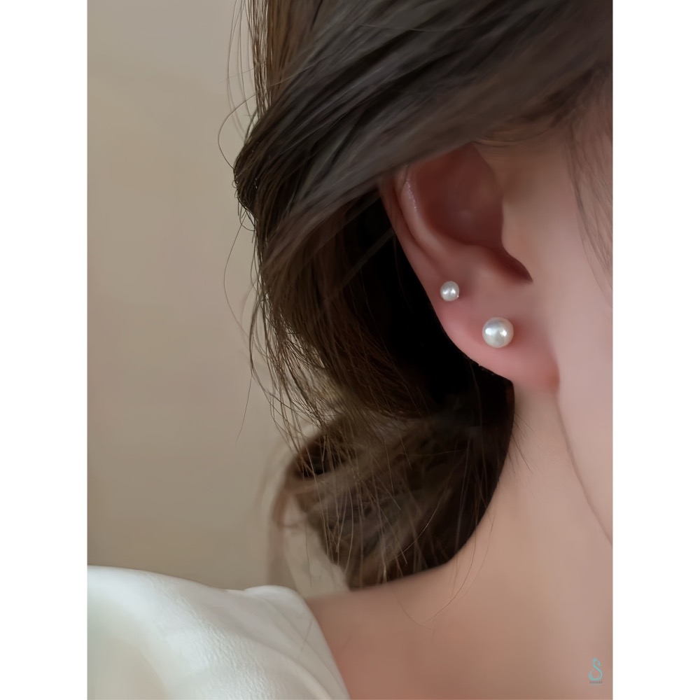 SUMMER 銀飾💫［925純銀］高光奶白珍珠耳環  簡約經典款珍珠耳針 養耳 純銀耳環 純銀飾品-細節圖2