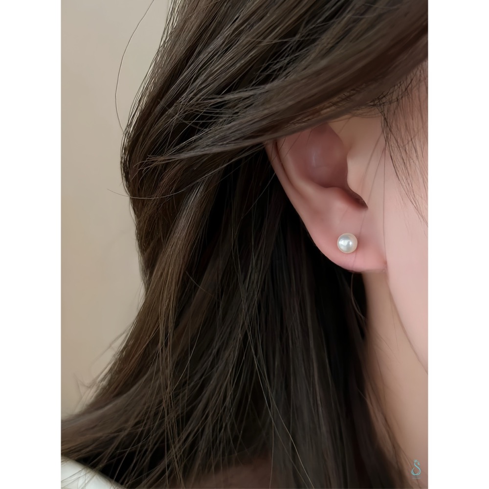 SUMMER 銀飾💫［925純銀］高光奶白珍珠耳環  簡約經典款珍珠耳針 養耳 純銀耳環 純銀飾品-細節圖3