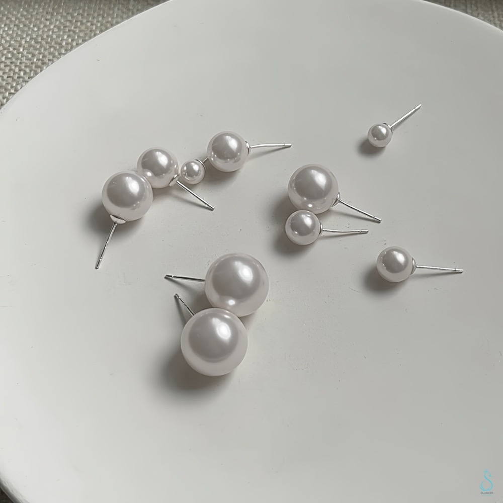 SUMMER 銀飾💫［925純銀］高光奶白珍珠耳環  簡約經典款珍珠耳針 養耳 純銀耳環 純銀飾品-細節圖4