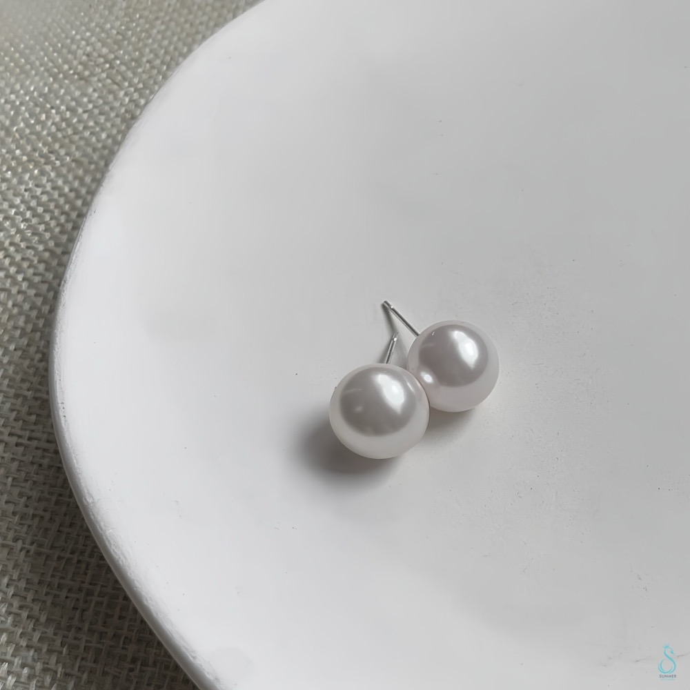 SUMMER 銀飾💫［925純銀］高光奶白珍珠耳環  簡約經典款珍珠耳針 養耳 純銀耳環 純銀飾品-細節圖5
