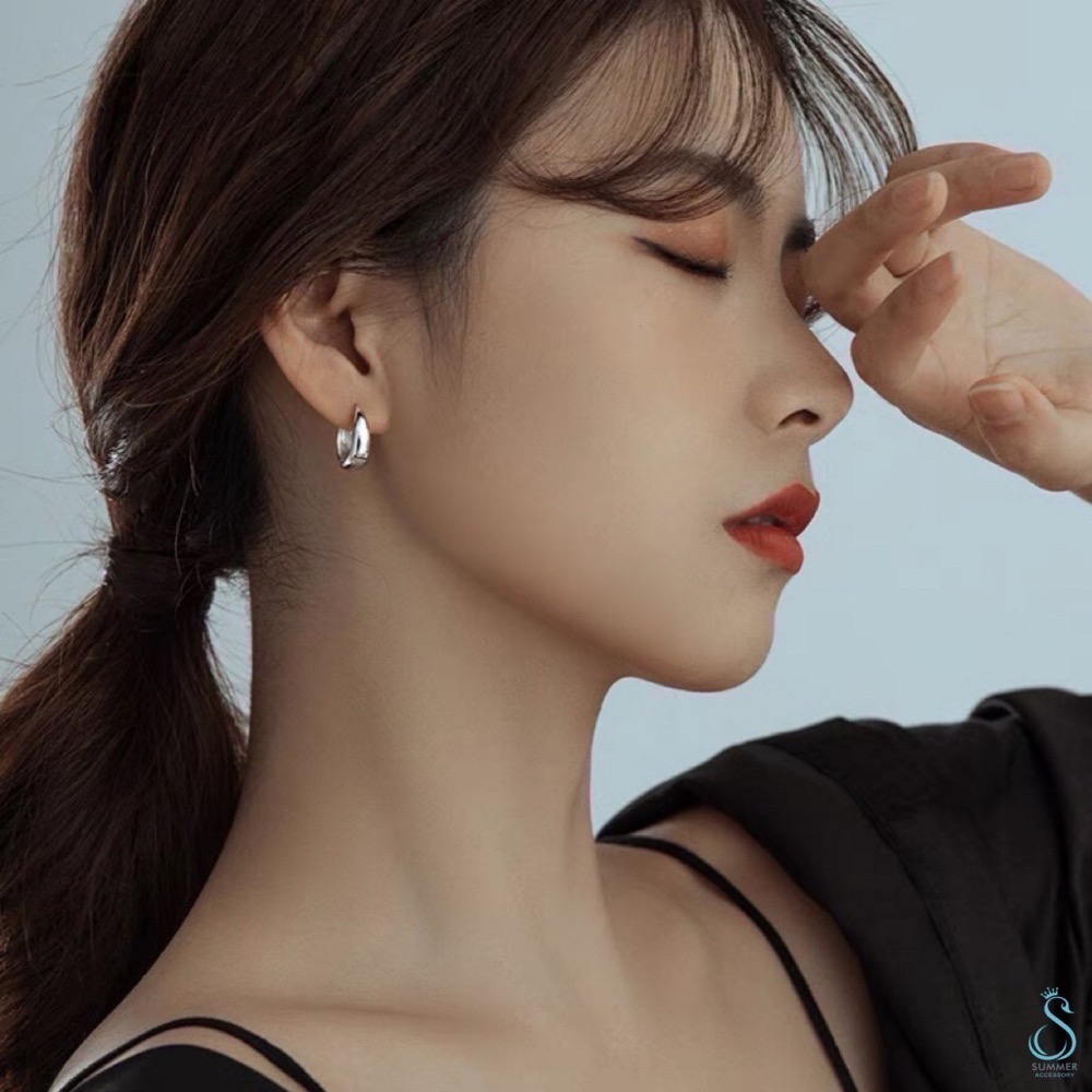 SUMMER韓 銀飾💫［925純銀］簡約 寬面耳扣 純銀 耳扣耳環  純銀飾品-細節圖5