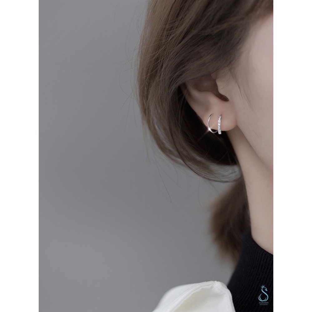 SUMMER 銀飾💫［925純銀］✨簡約百搭排鑽耳繞 純銀耳環-細節圖7