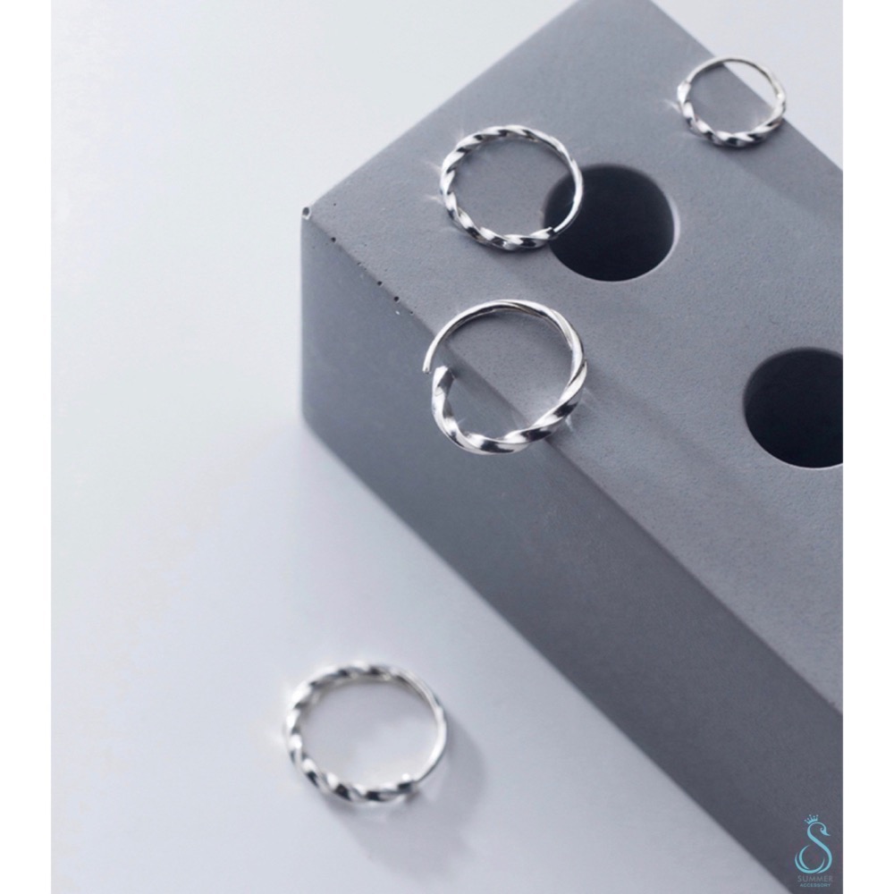 SUMMER 銀飾💫［990足銀］麻花卷耳環 圈圈耳環 純銀耳環-細節圖3