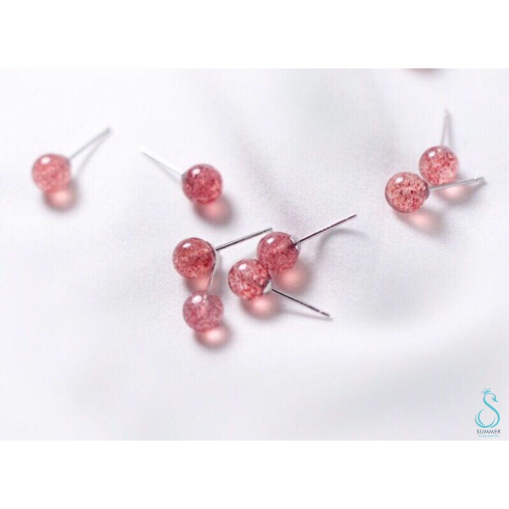 SUMMER 銀飾💫［925純銀］旺桃花❤️幸福愛情 天然草莓晶 月光石 耳針 純銀耳環-細節圖2