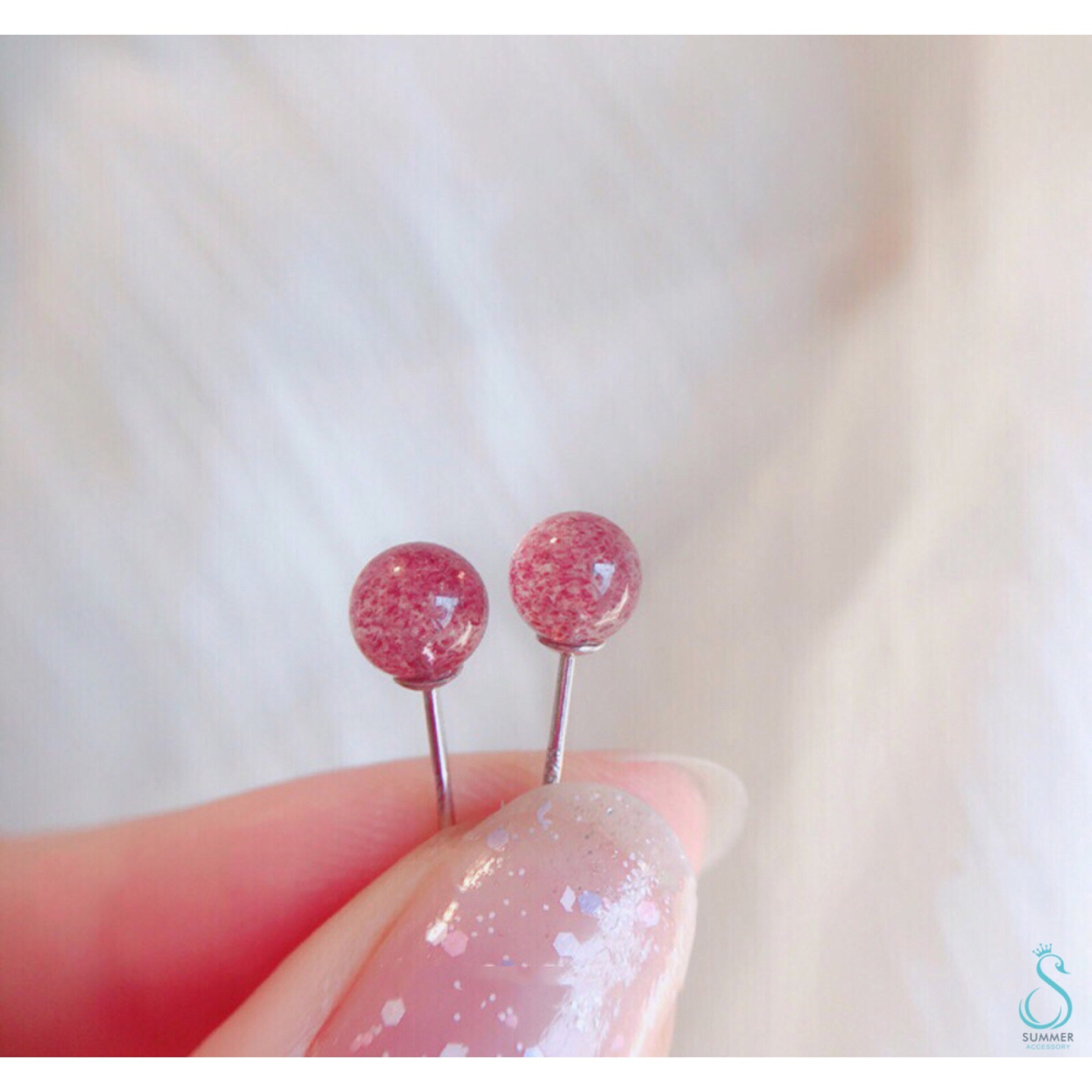 SUMMER 銀飾💫［925純銀］旺桃花❤️幸福愛情 天然草莓晶 月光石 耳針 純銀耳環-細節圖3