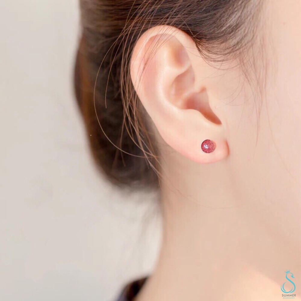 SUMMER 銀飾💫［925純銀］旺桃花❤️幸福愛情 天然草莓晶 月光石 耳針 純銀耳環-細節圖5