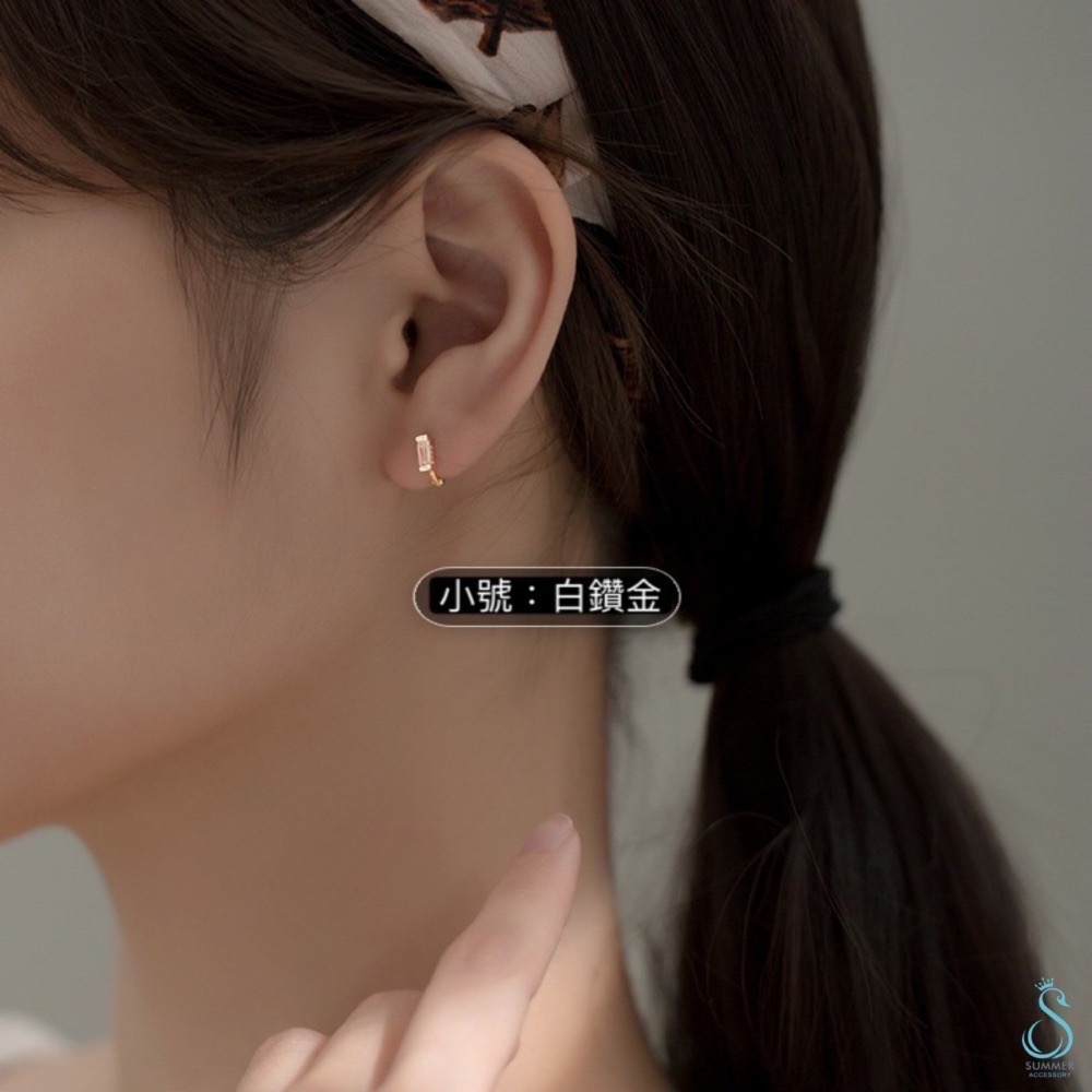 SUMMER 銀飾💫［925純銀］簡約方鑽耳扣 純銀耳環 貼耳舒適不過敏-細節圖5