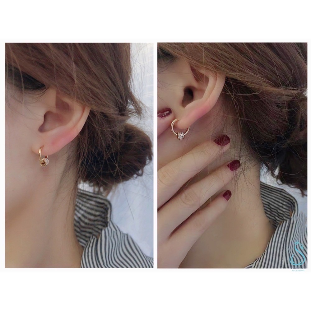 SUMMER 銀飾💫［925純銀］新款 多圈鑲鑽 耳扣耳環 易扣式耳環 純銀耳環 銀飾品-細節圖4