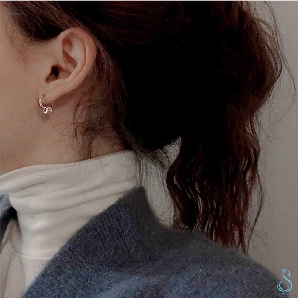 SUMMER 銀飾💫［925純銀］新款 多圈鑲鑽 耳扣耳環 易扣式耳環 純銀耳環 銀飾品-細節圖3