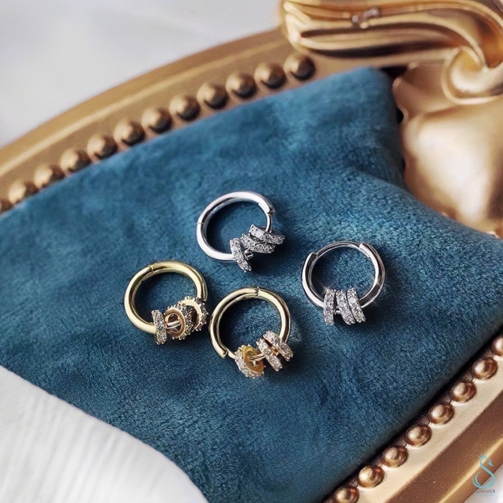 SUMMER 銀飾💫［925純銀］新款 多圈鑲鑽 耳扣耳環 易扣式耳環 純銀耳環 銀飾品-細節圖9