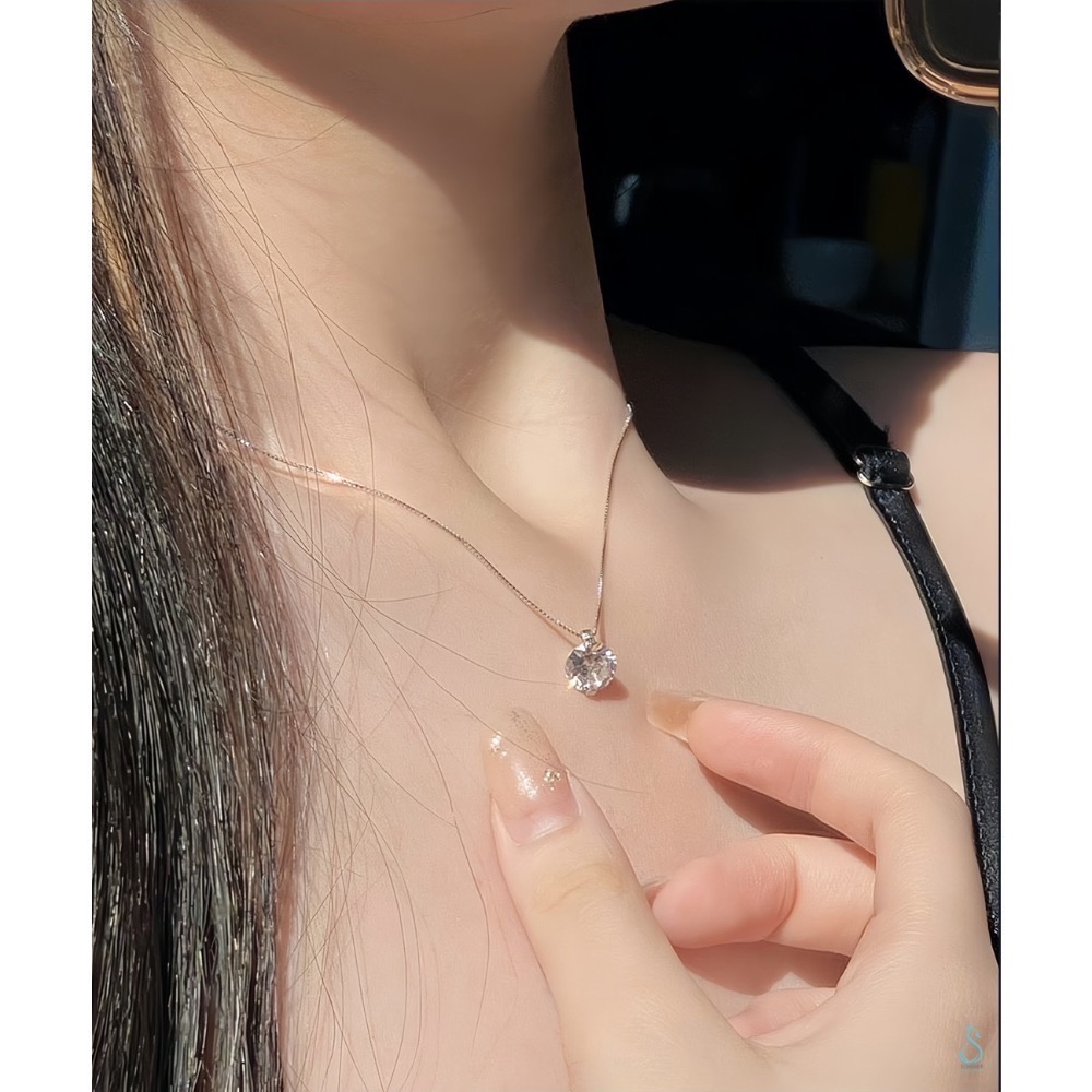 SUMMER 銀飾💫［925純銀］閃亮極致單鑽 一克拉閃鑽 愛心鑽 純銀項鍊-細節圖4