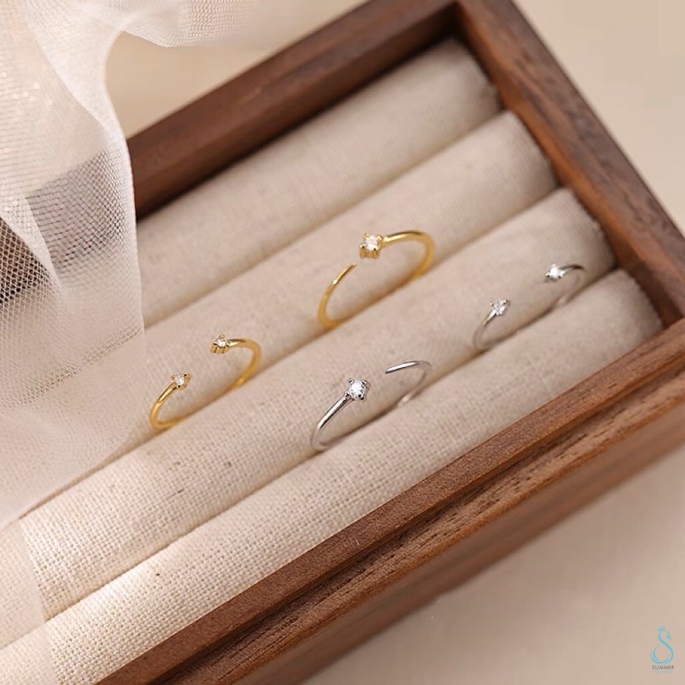 SUMMER 銀飾💫［925純銀］細緻單鑽戒 雙點鑽戒 尾戒 關節戒 純銀戒指-細節圖2