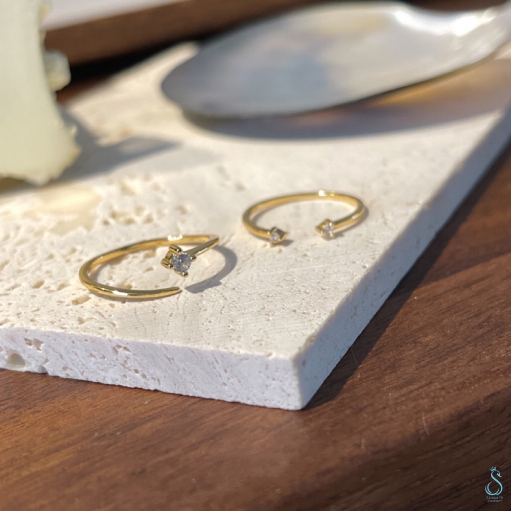 SUMMER 銀飾💫［925純銀］細緻單鑽戒 雙點鑽戒 尾戒 關節戒 純銀戒指-細節圖4
