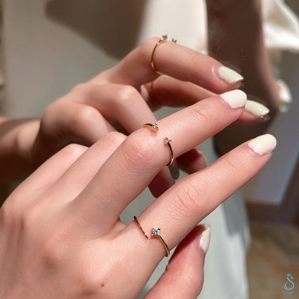 SUMMER 銀飾💫［925純銀］細緻單鑽戒 雙點鑽戒 尾戒 關節戒 純銀戒指-細節圖5