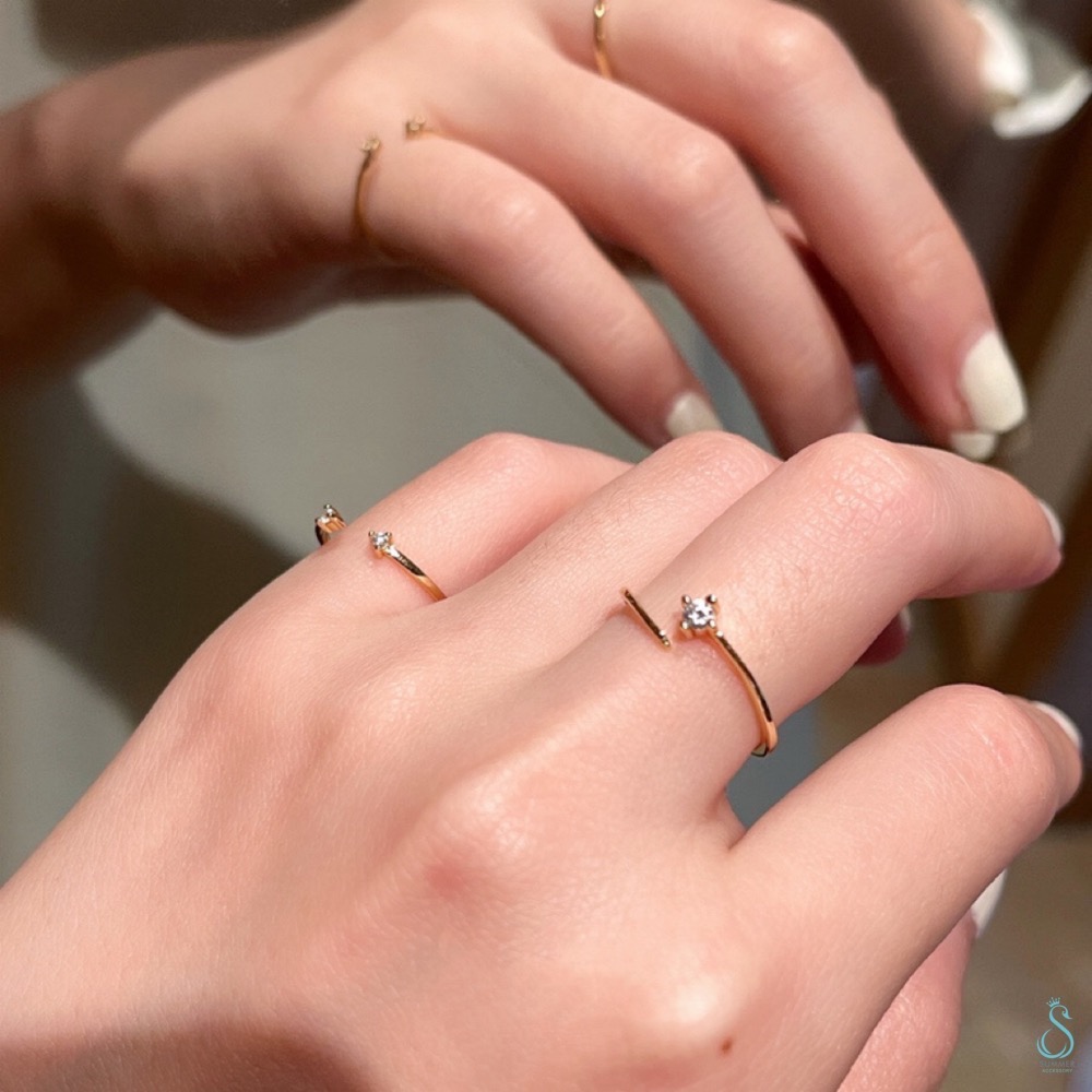 SUMMER 銀飾💫［925純銀］細緻單鑽戒 雙點鑽戒 尾戒 關節戒 純銀戒指-細節圖6