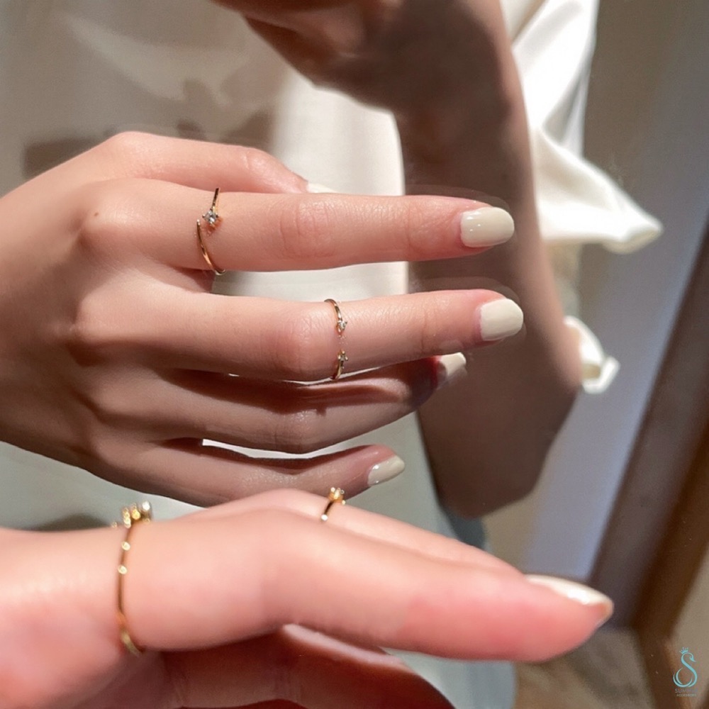 SUMMER 銀飾💫［925純銀］細緻單鑽戒 雙點鑽戒 尾戒 關節戒 純銀戒指-細節圖8