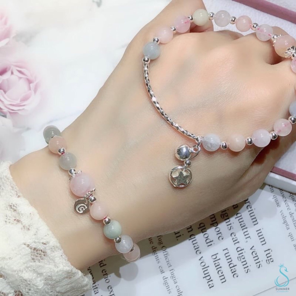 SUMMER 銀飾💫［925純銀］摩根石星星鈴鐺吊飾手鍊 晶石能量手鏈-細節圖5
