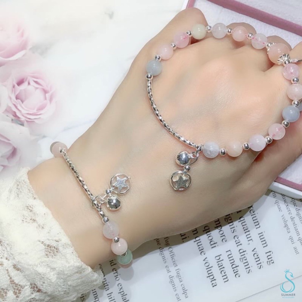 SUMMER 銀飾💫［925純銀］摩根石星星鈴鐺吊飾手鍊 晶石能量手鏈-細節圖6
