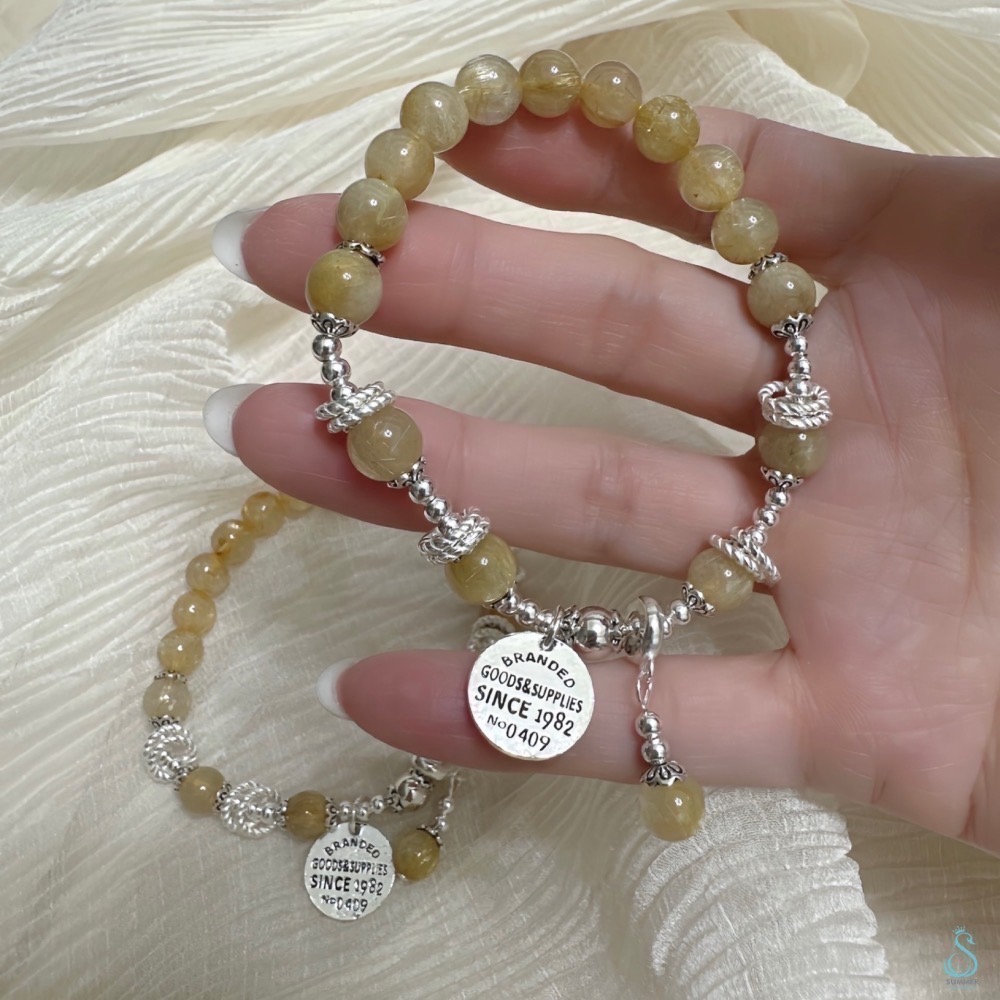 SUMMER 銀飾💫［925純銀］招財天然黃髮晶 晶石手鍊 純銀手鍊 晶石能量手鏈-細節圖2