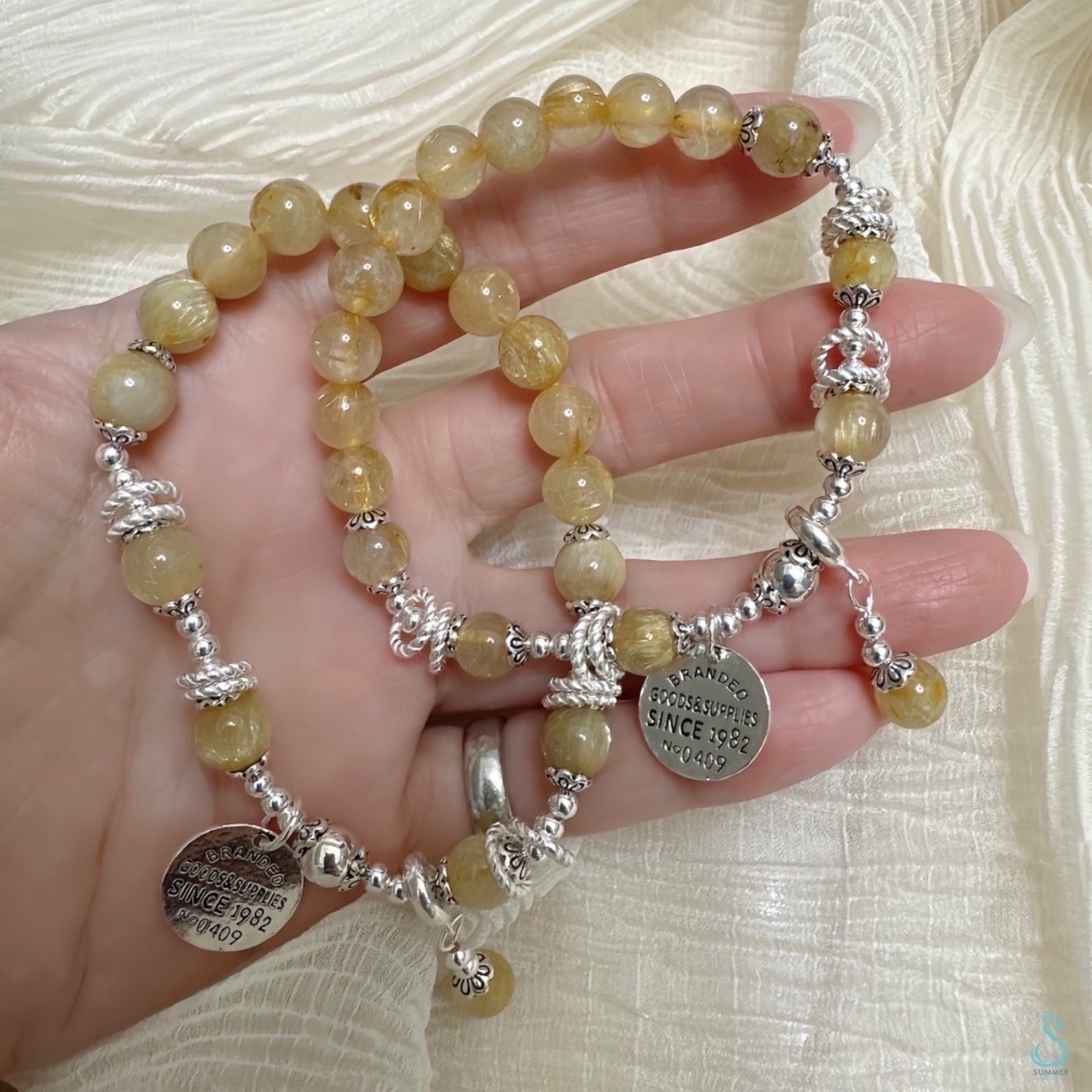 SUMMER 銀飾💫［925純銀］招財天然黃髮晶 晶石手鍊 純銀手鍊 晶石能量手鏈-細節圖3