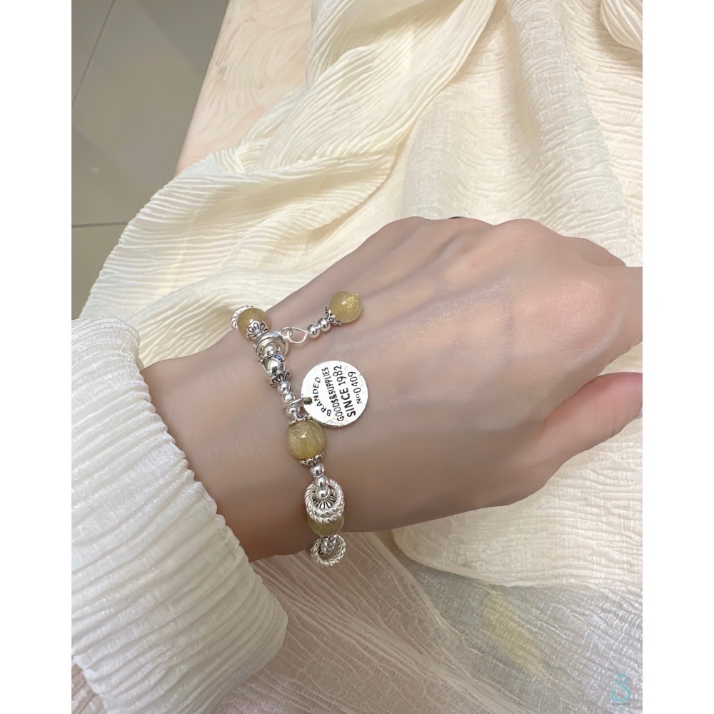 SUMMER 銀飾💫［925純銀］招財天然黃髮晶 晶石手鍊 純銀手鍊 晶石能量手鏈-細節圖4