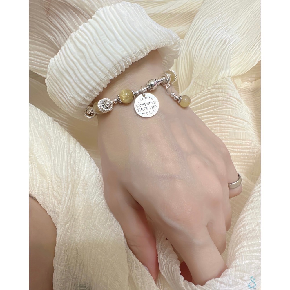 SUMMER 銀飾💫［925純銀］招財天然黃髮晶 晶石手鍊 純銀手鍊 晶石能量手鏈-細節圖6